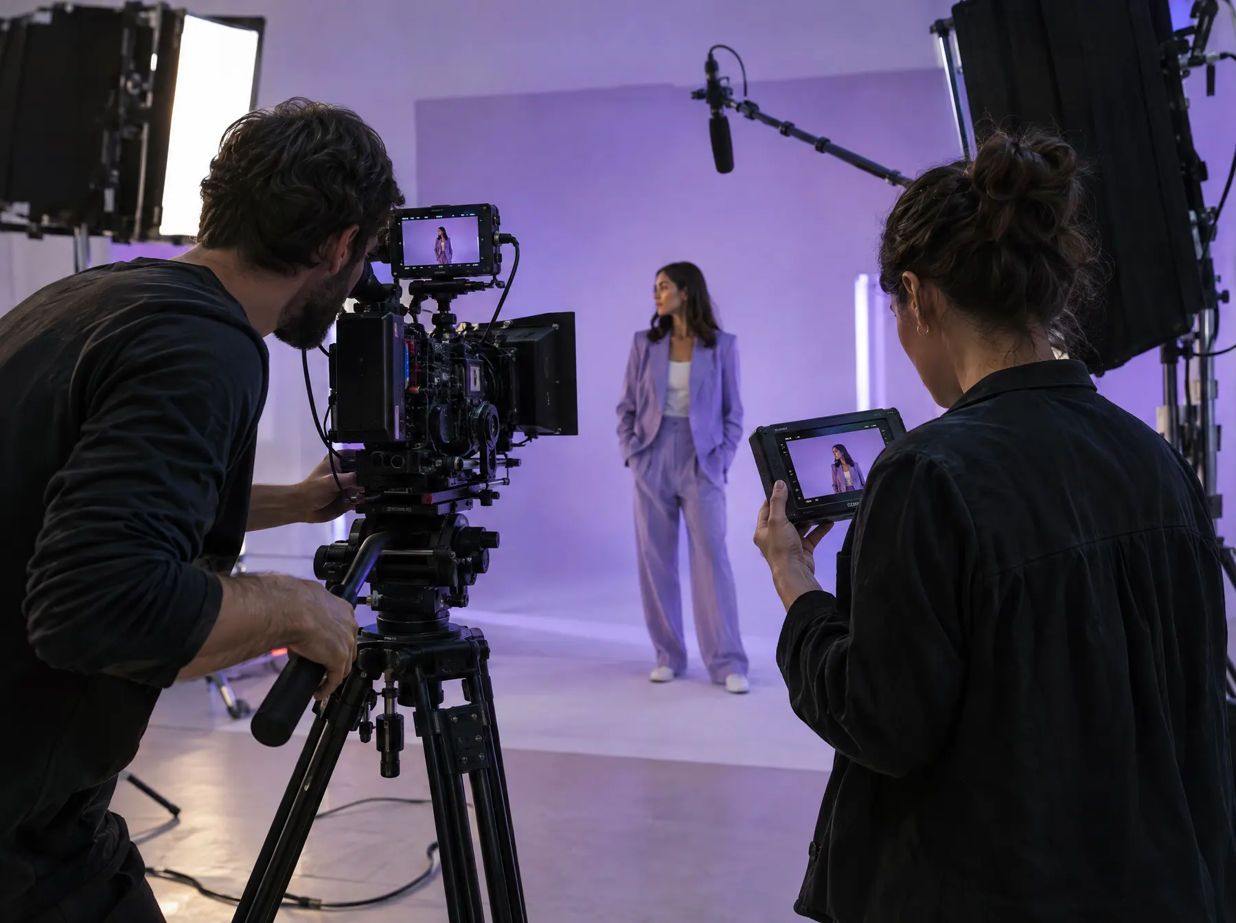 Equipo de producción grabando un comercial