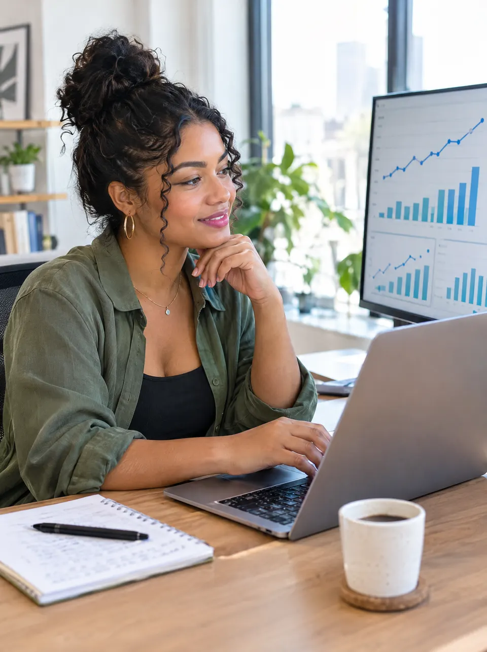 Especialista SEO analizando gráficos de tráfico